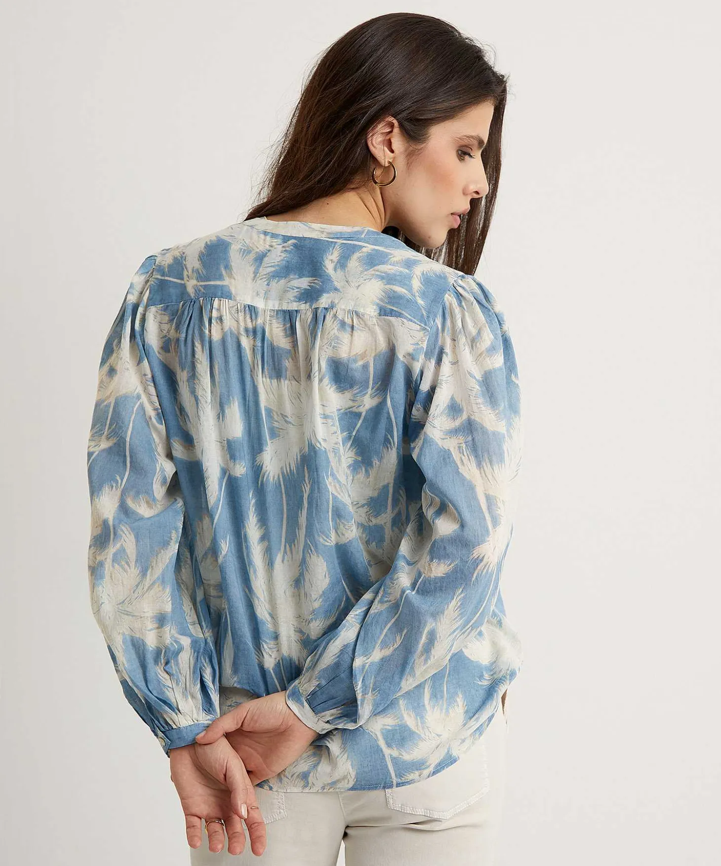 0039 Italy Cotton Voile Blouse Palmbomen Anni