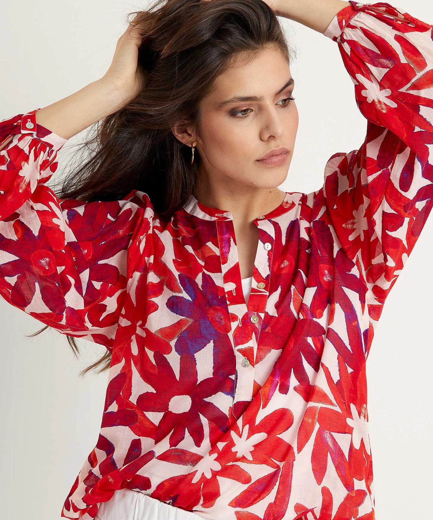 0039 Italy Cotton Voile Blouse Bloemen Anni