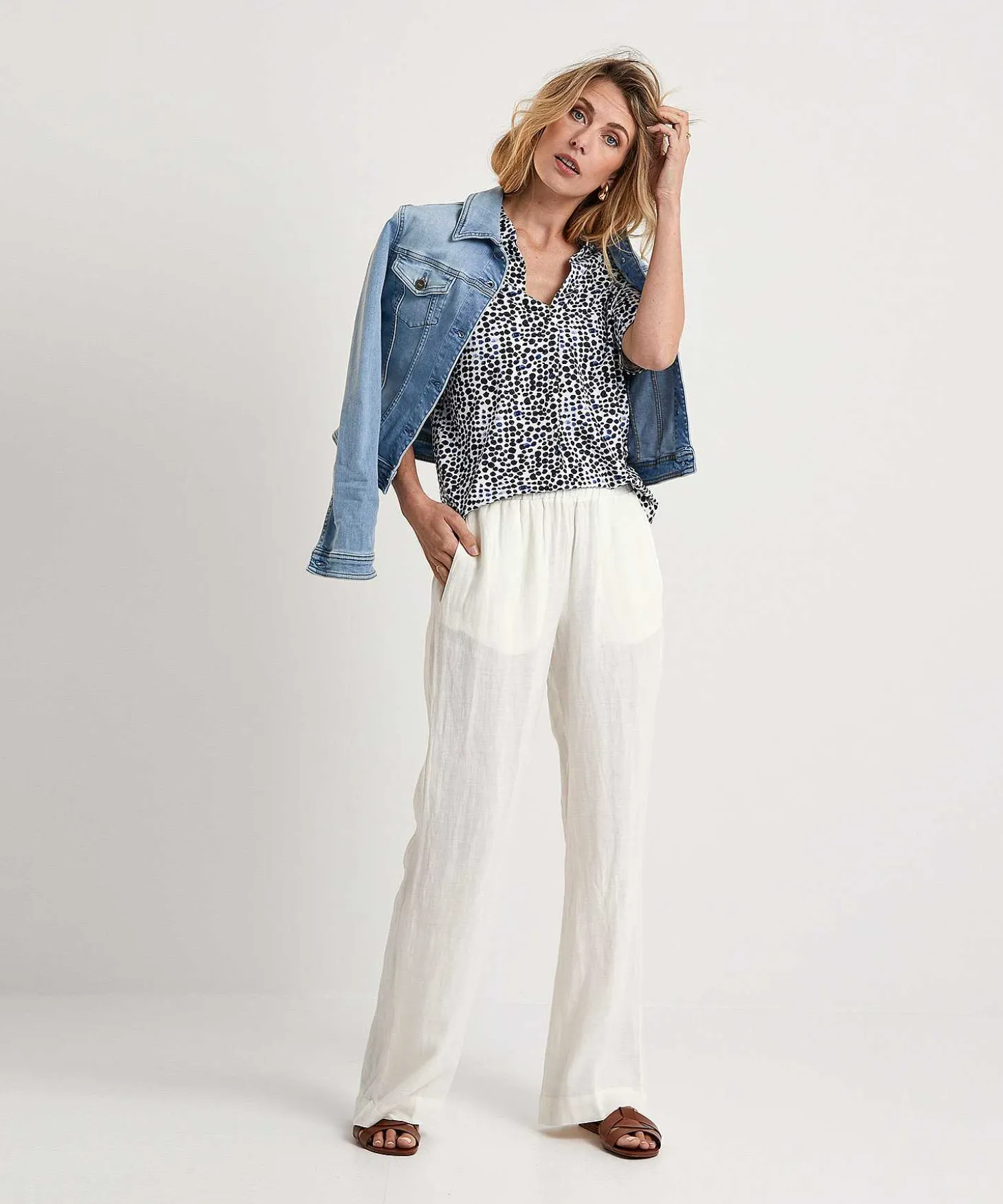Shirt Met V-Hals Plooi Dots