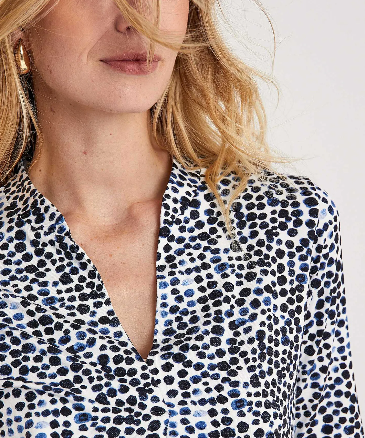 Shirt Met V-Hals Plooi Dots