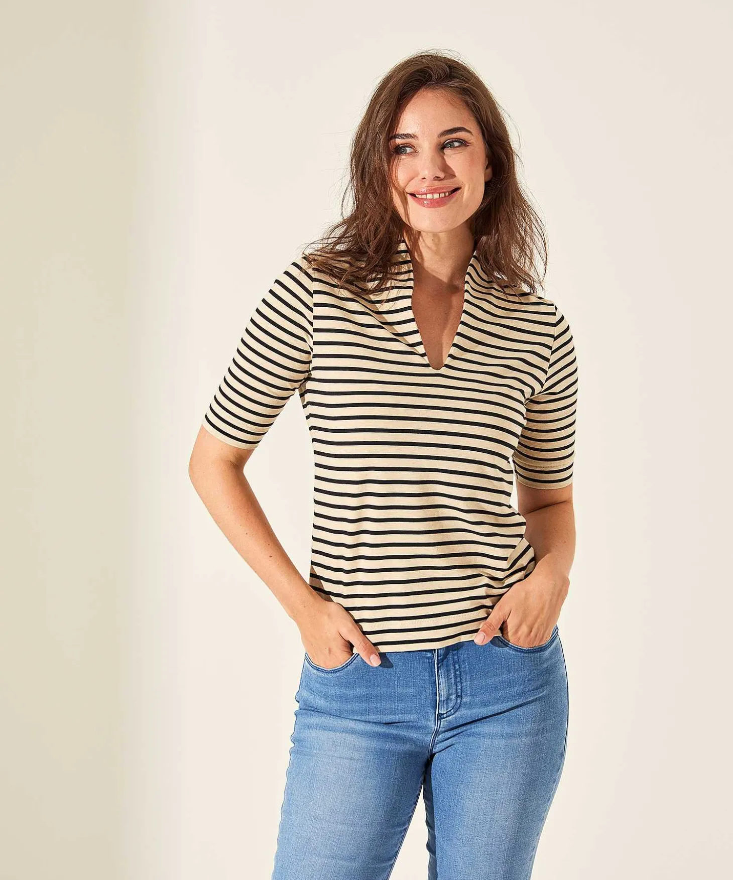 Tulpshirt Korte Mouw Bretonse Streep