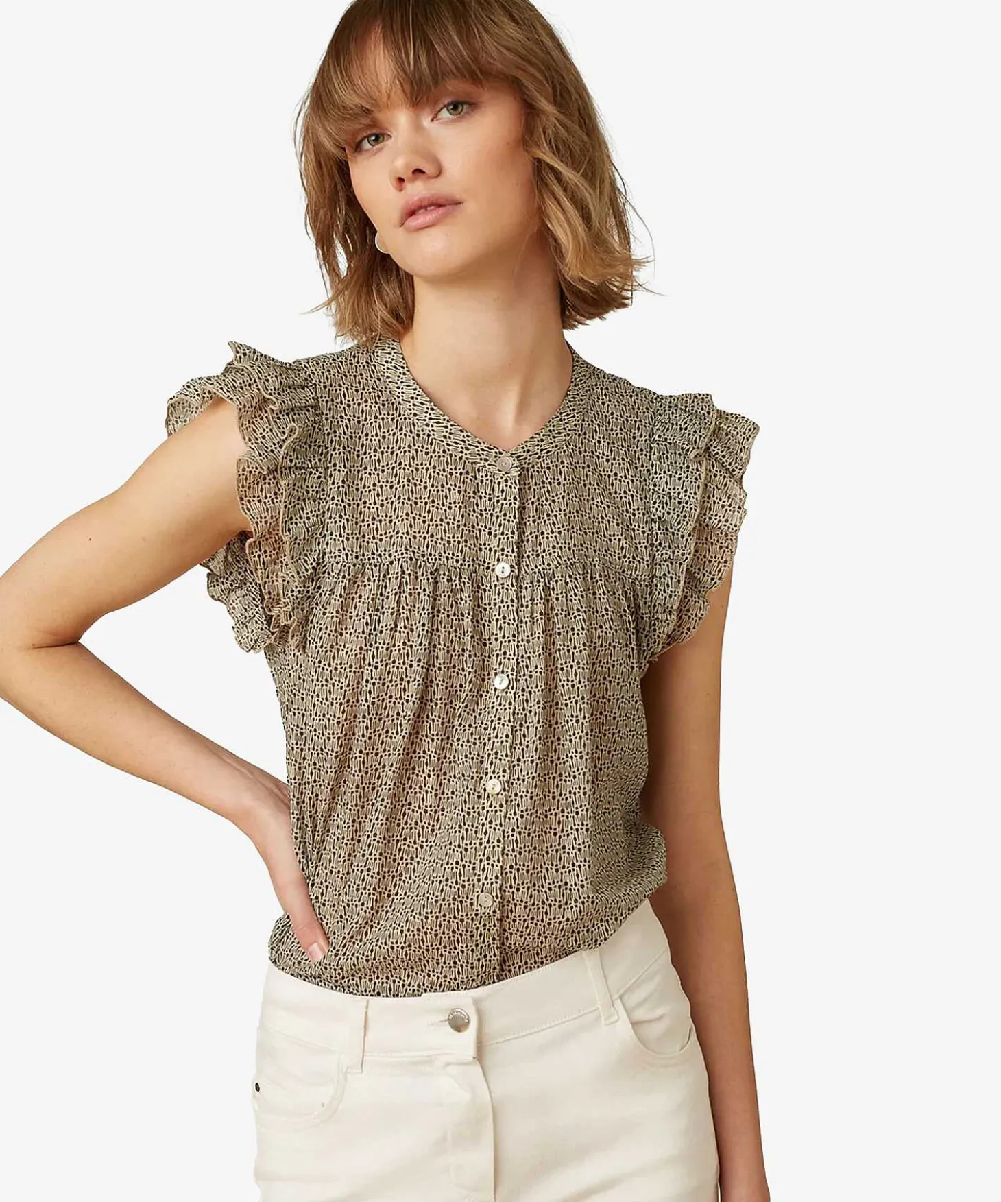 Beaumont Mouwloze Blouse Grafische Print