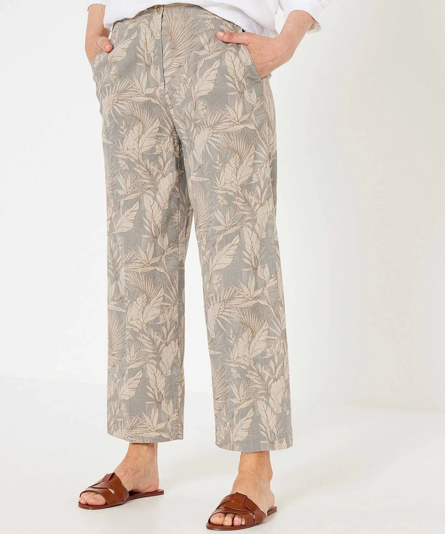 Brax Linnenmix Cropped Broek Bladprint Maine