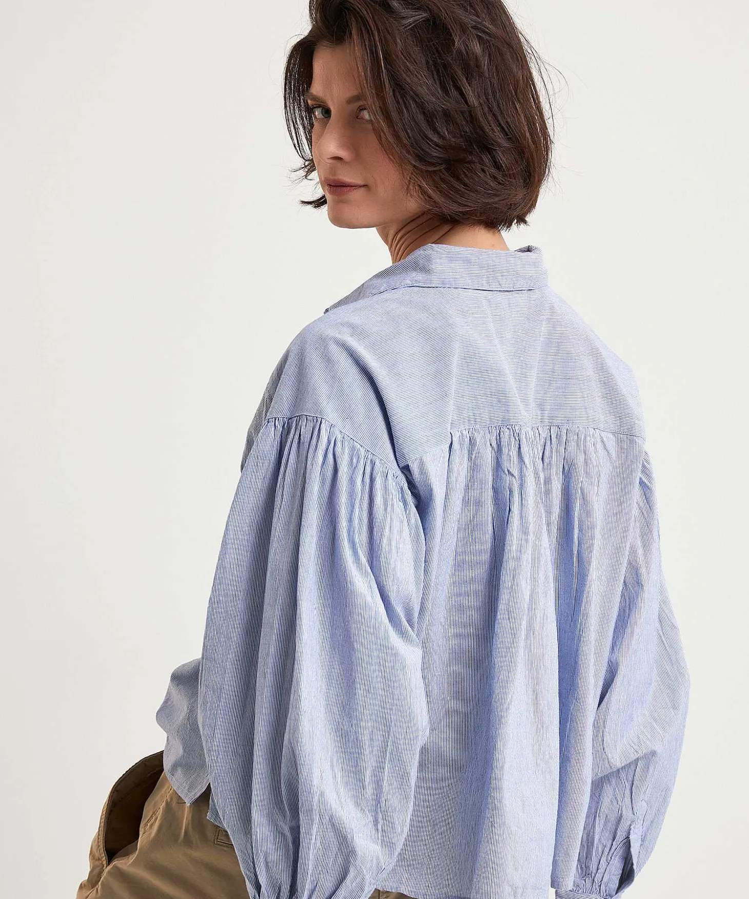 By-Bar Oversized Korte Blouse Pinstripe Sarah