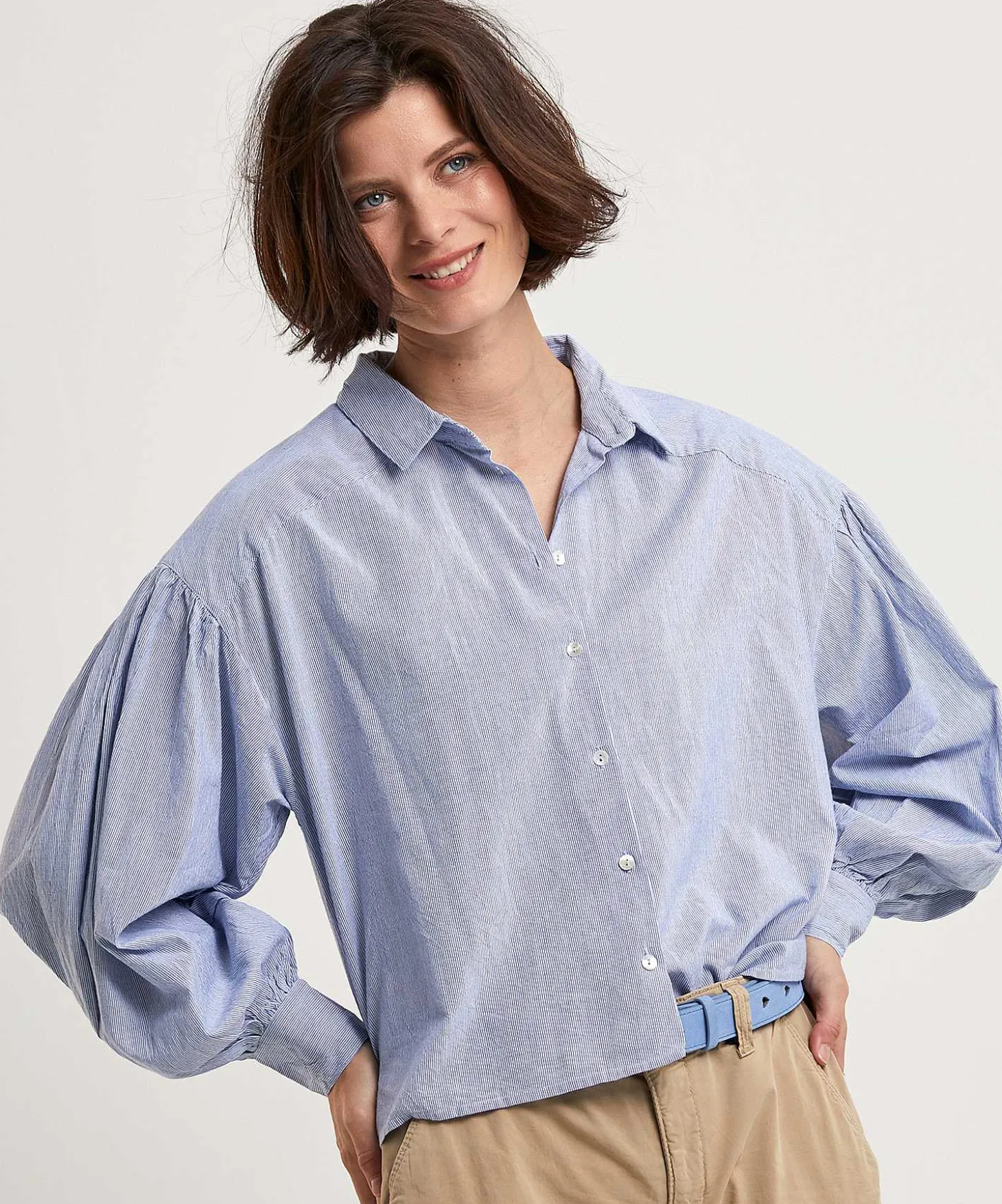 By-Bar Oversized Korte Blouse Pinstripe Sarah