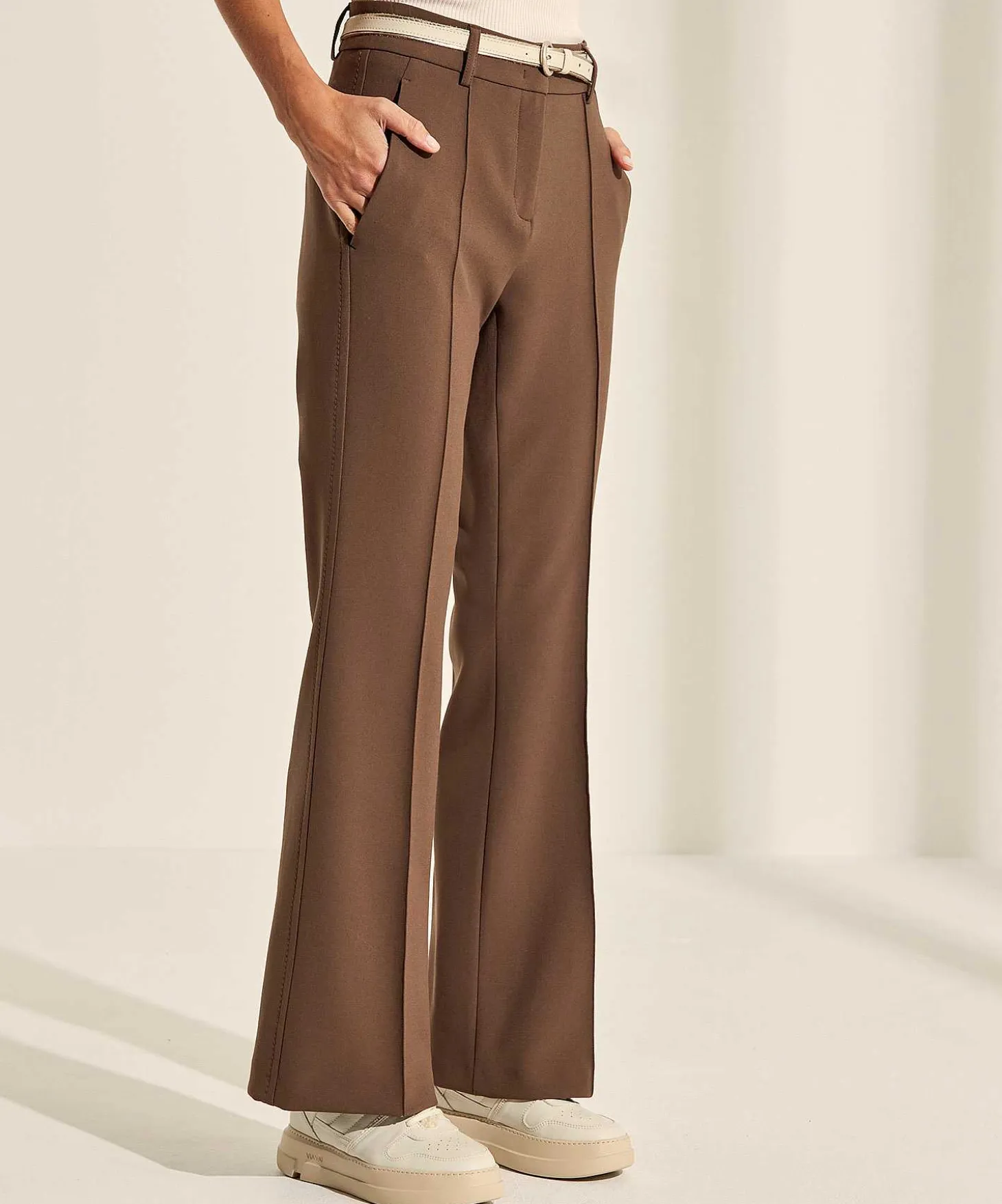 Cambio Flared Pantalon Pintucks Fawn