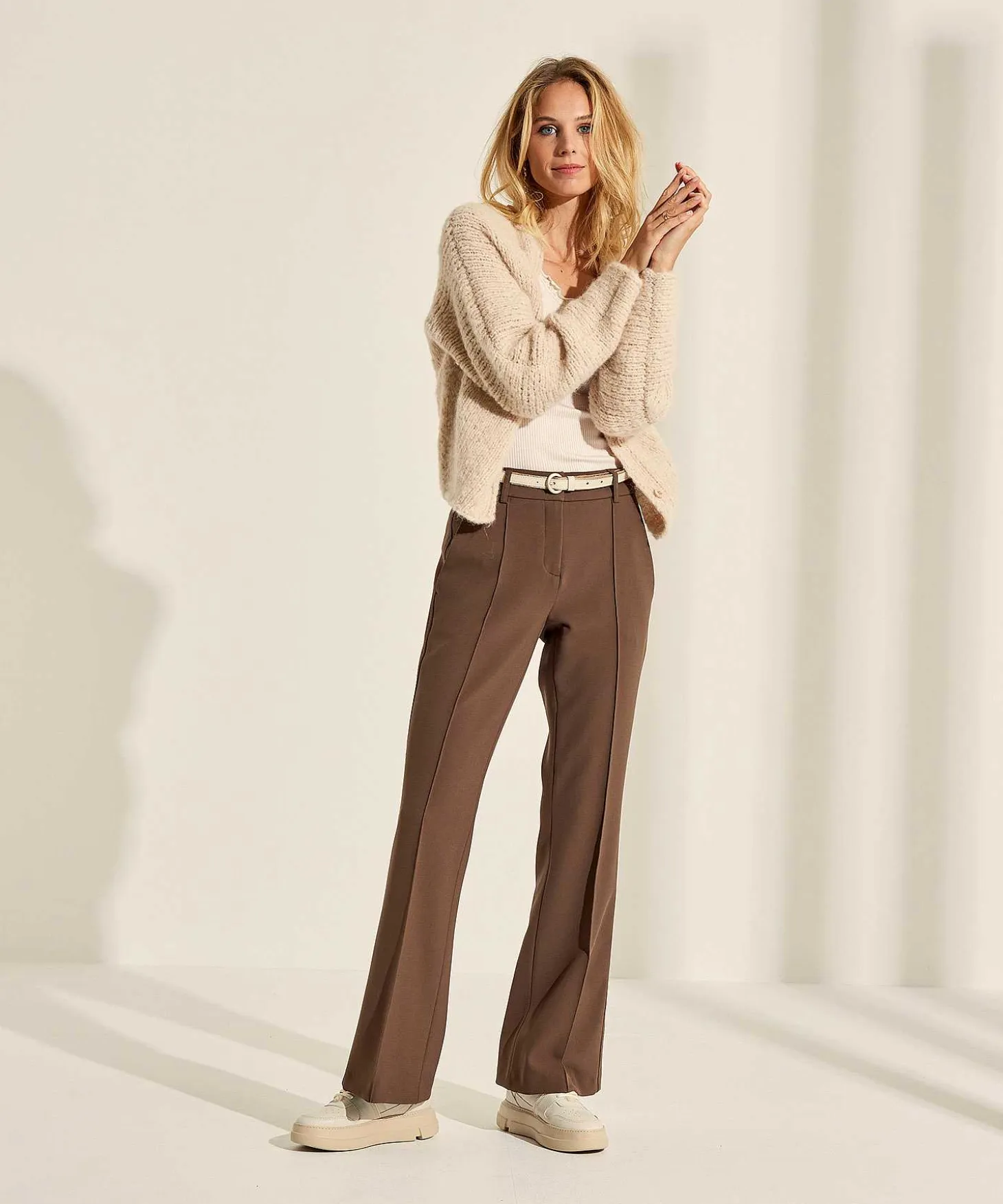 Cambio Flared Pantalon Pintucks Fawn