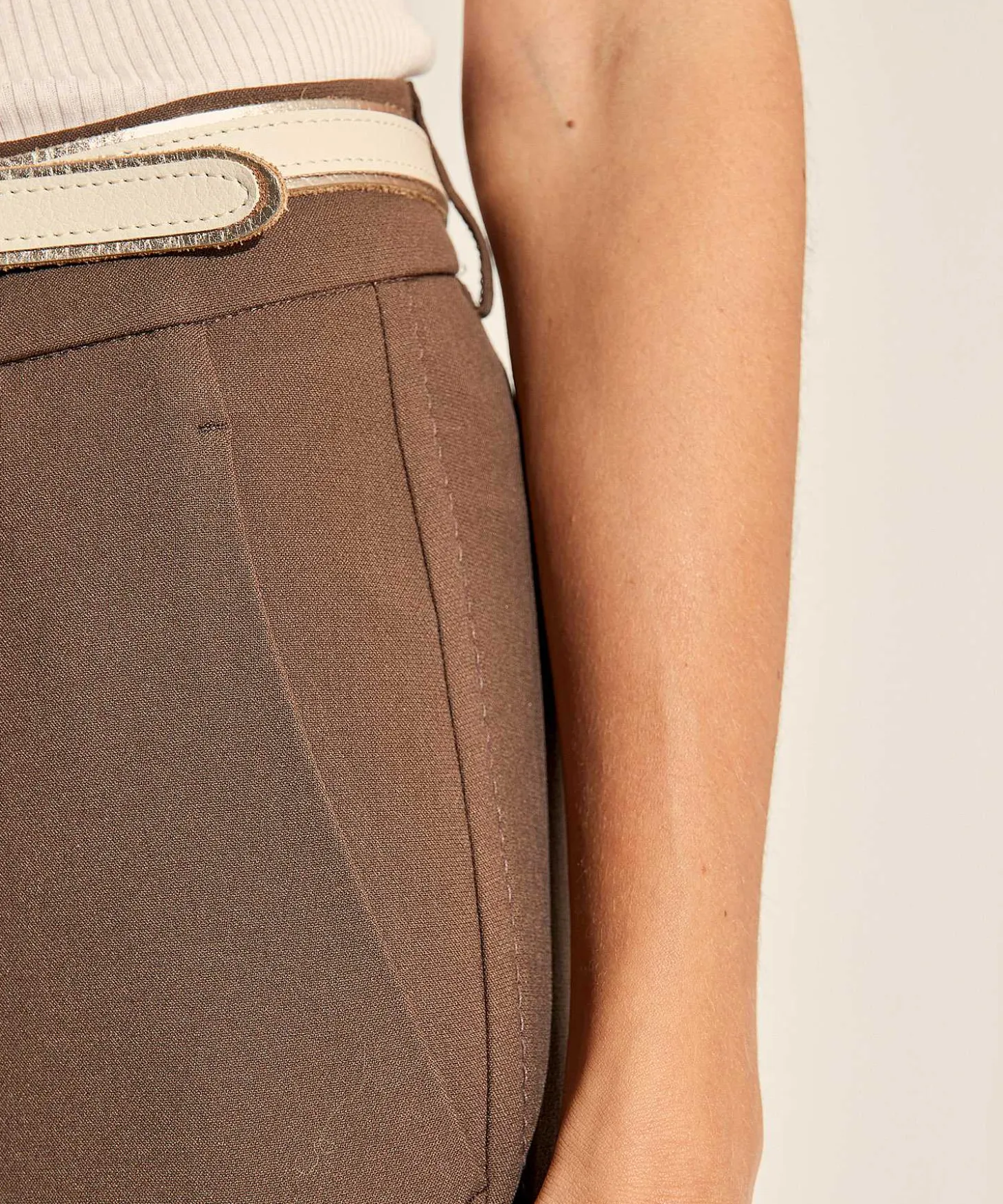 Cambio Flared Pantalon Pintucks Fawn