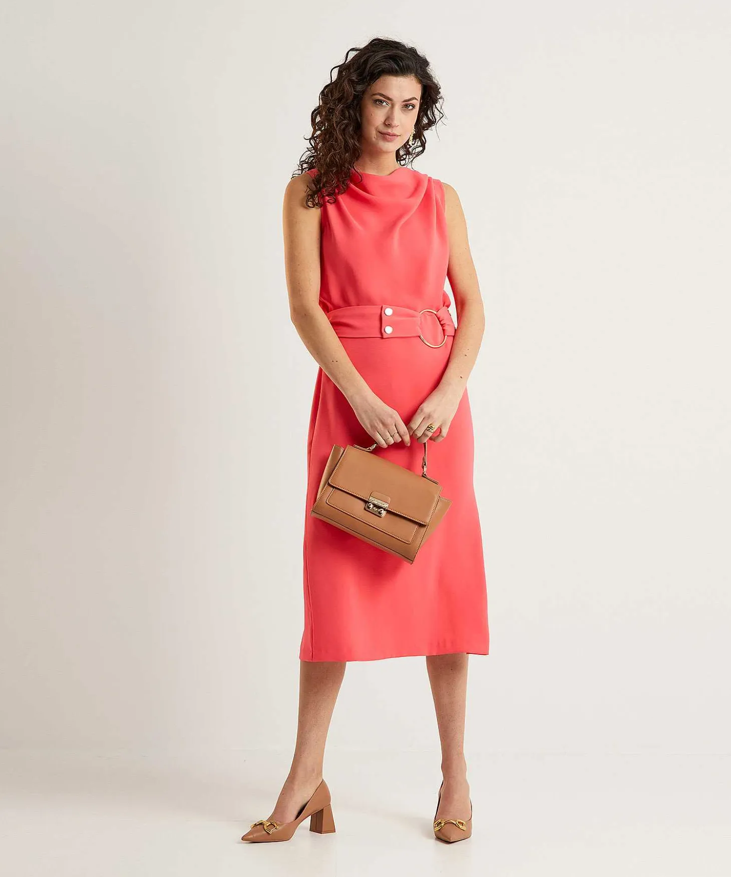 Caroline Biss Mouwloze Jurk Watervalhals