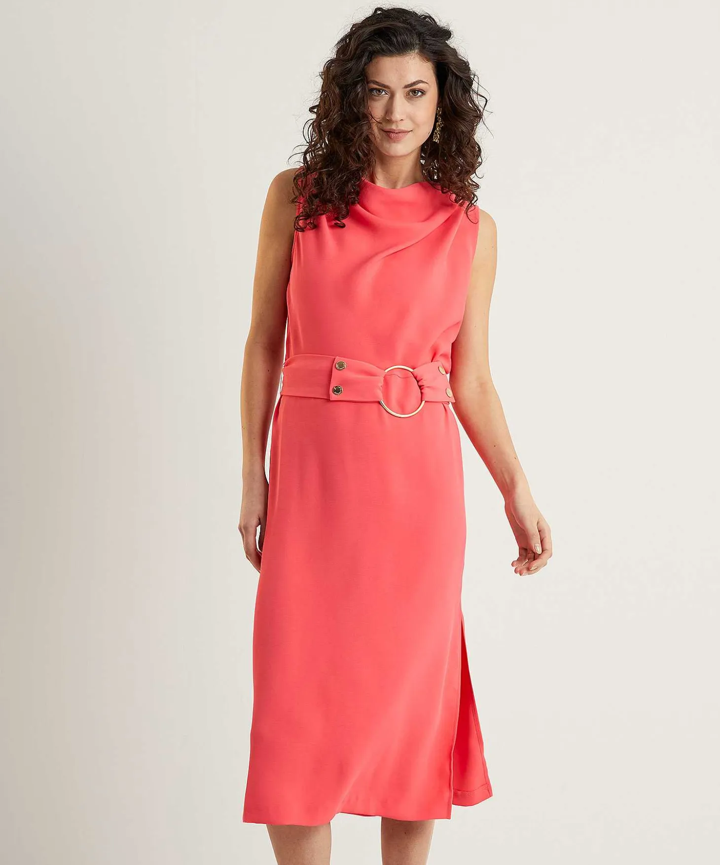 Caroline Biss Mouwloze Jurk Watervalhals