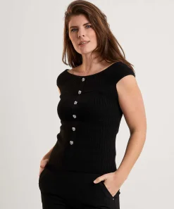 Caroline Biss Off-Shoulder Top Met Knopen