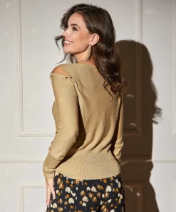 Caroline Biss Truitje Open Schouder Lurex