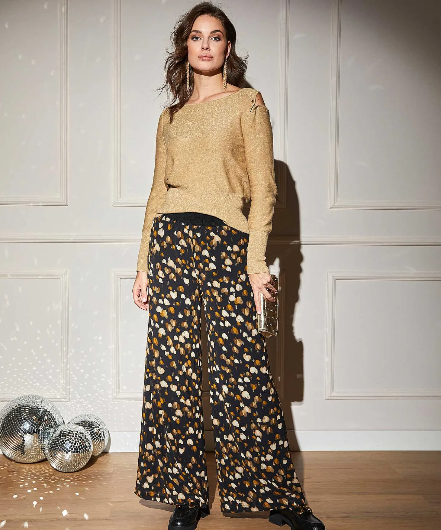 Caroline Biss Wide Leg Broek Hartjes Lurex