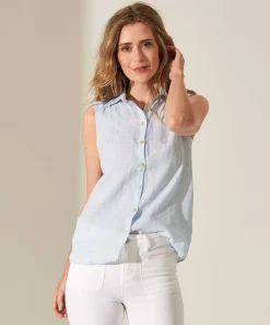 Giulia E Tu Mouwloze Blouse Linnen Streepje