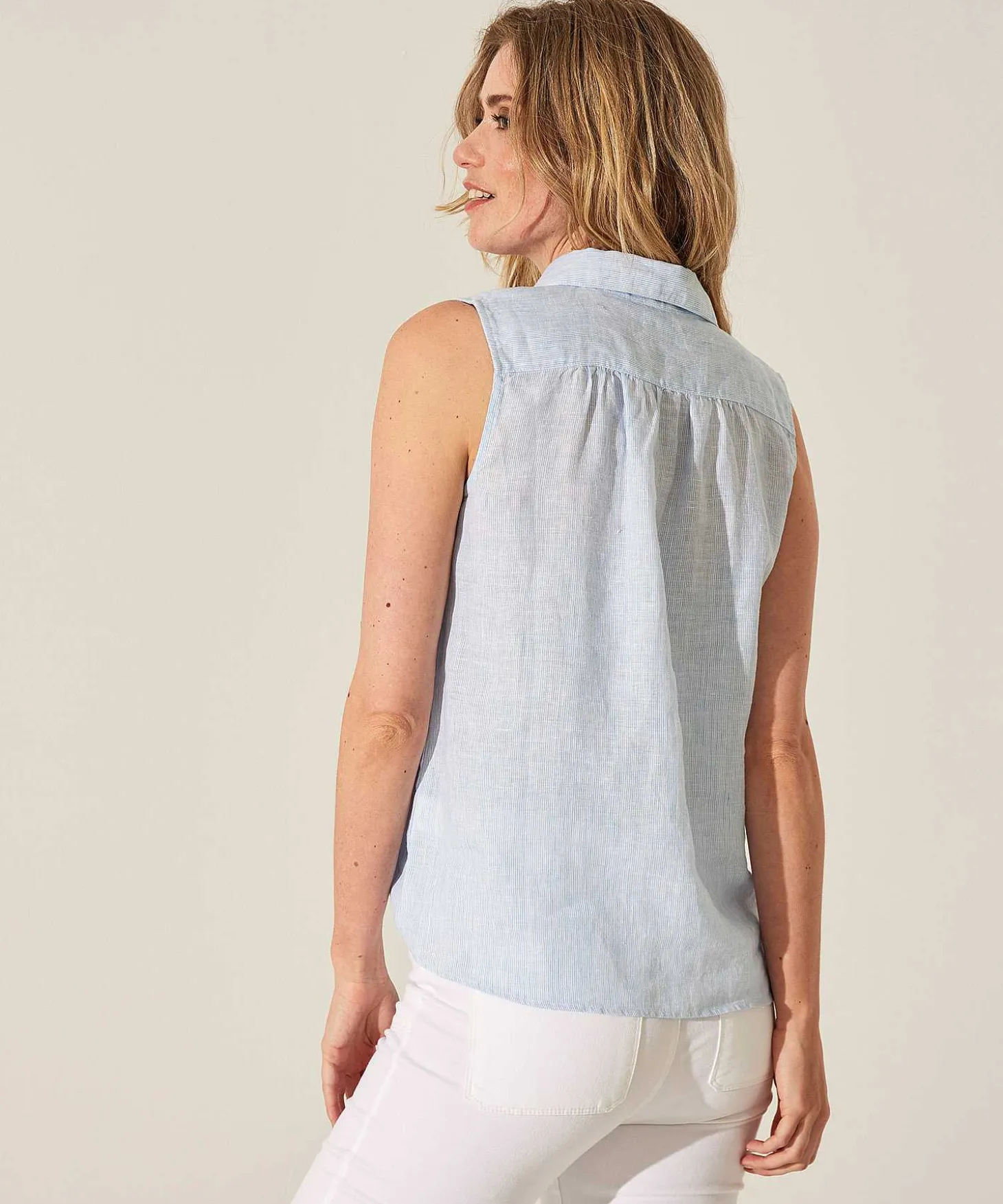 Giulia E Tu Mouwloze Blouse Linnen Streepje