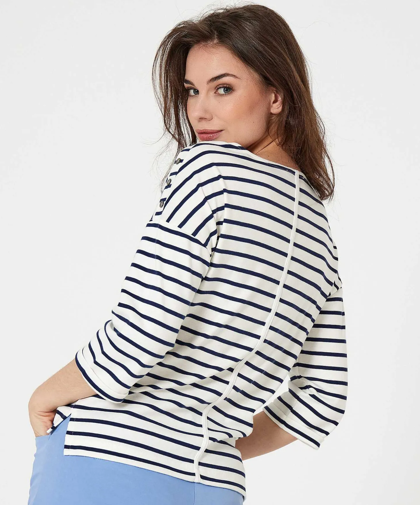Giulia E Tu Shirt Bretonse Streep Knoopjes
