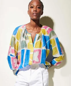 Luisa Cerano Blouse Ramie Grafische Print