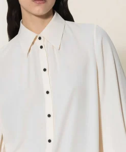 Luisa Cerano Blouse Zijde Crepe Contrastknoopje