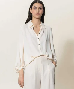 Luisa Cerano Blouse Zijde Crepe Contrastknoopje