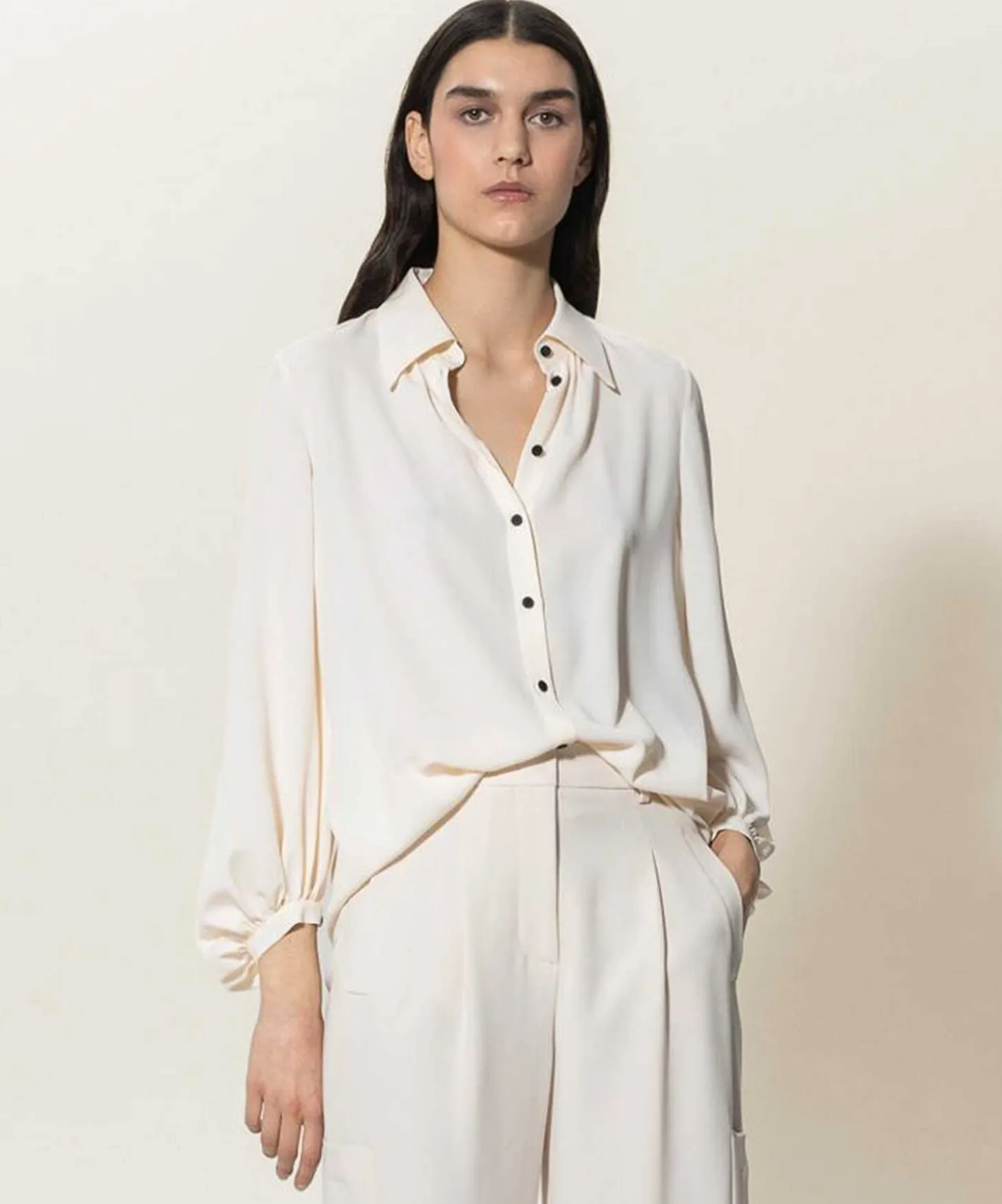 Luisa Cerano Blouse Zijde Crepe Contrastknoopje