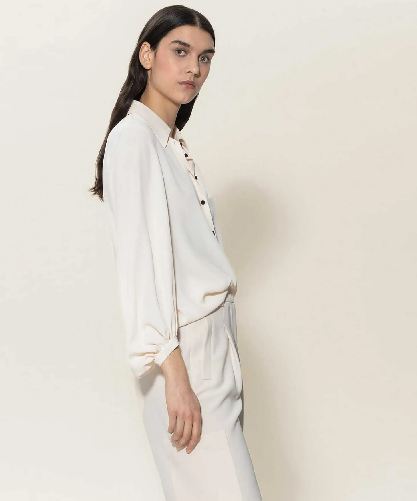 Luisa Cerano Blouse Zijde Crepe Contrastknoopje
