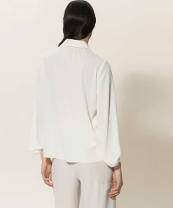 Luisa Cerano Blouse Zijde Crepe Contrastknoopje