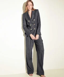 Luisa Cerano Linnenmix Wide Leg Broek Denimlook