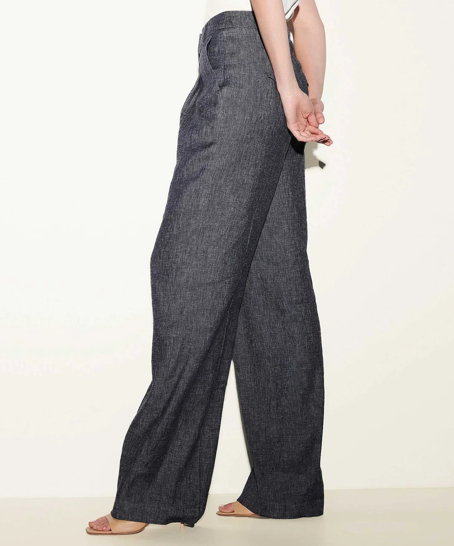 Luisa Cerano Linnenmix Wide Leg Broek Denimlook