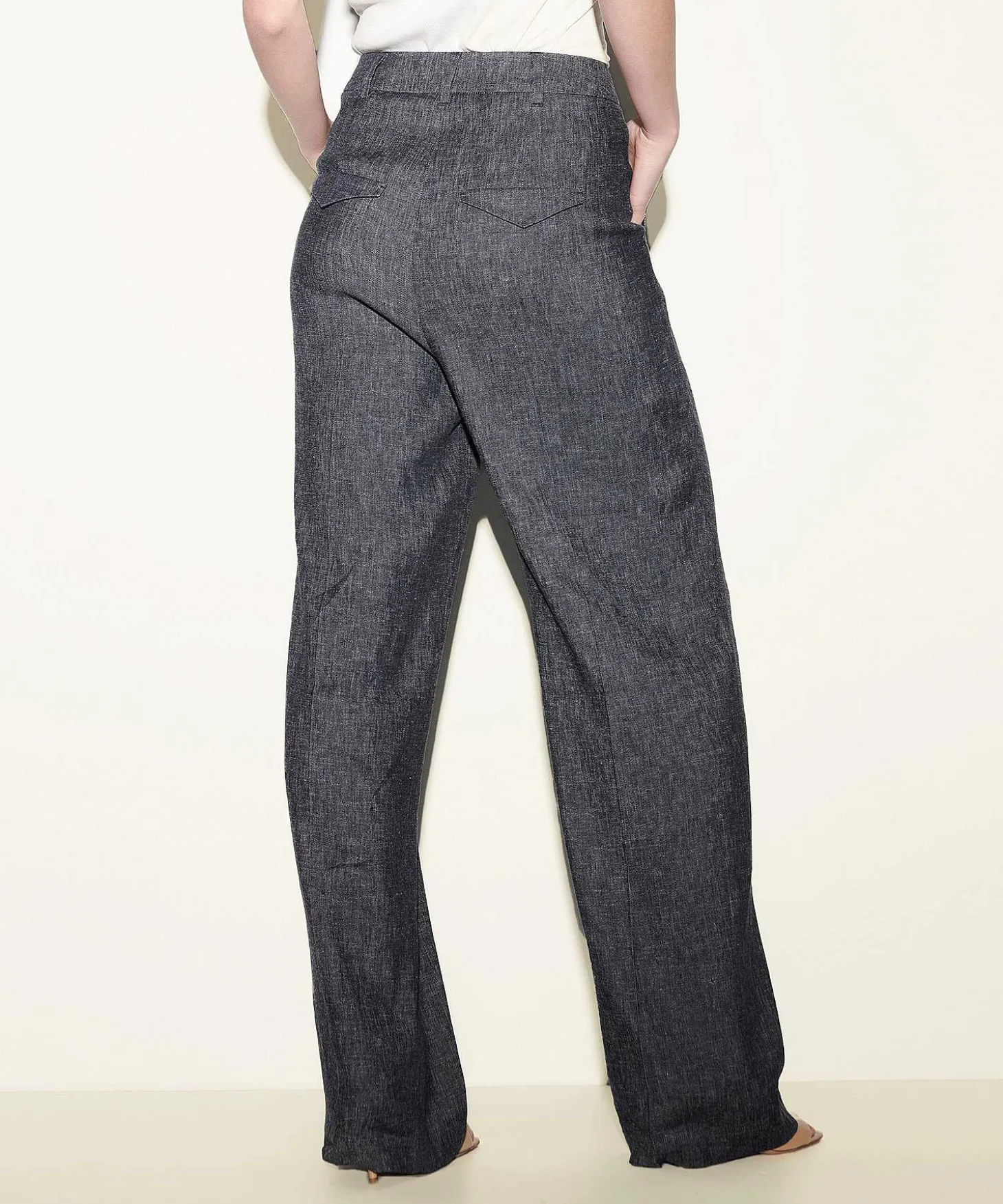 Luisa Cerano Linnenmix Wide Leg Broek Denimlook