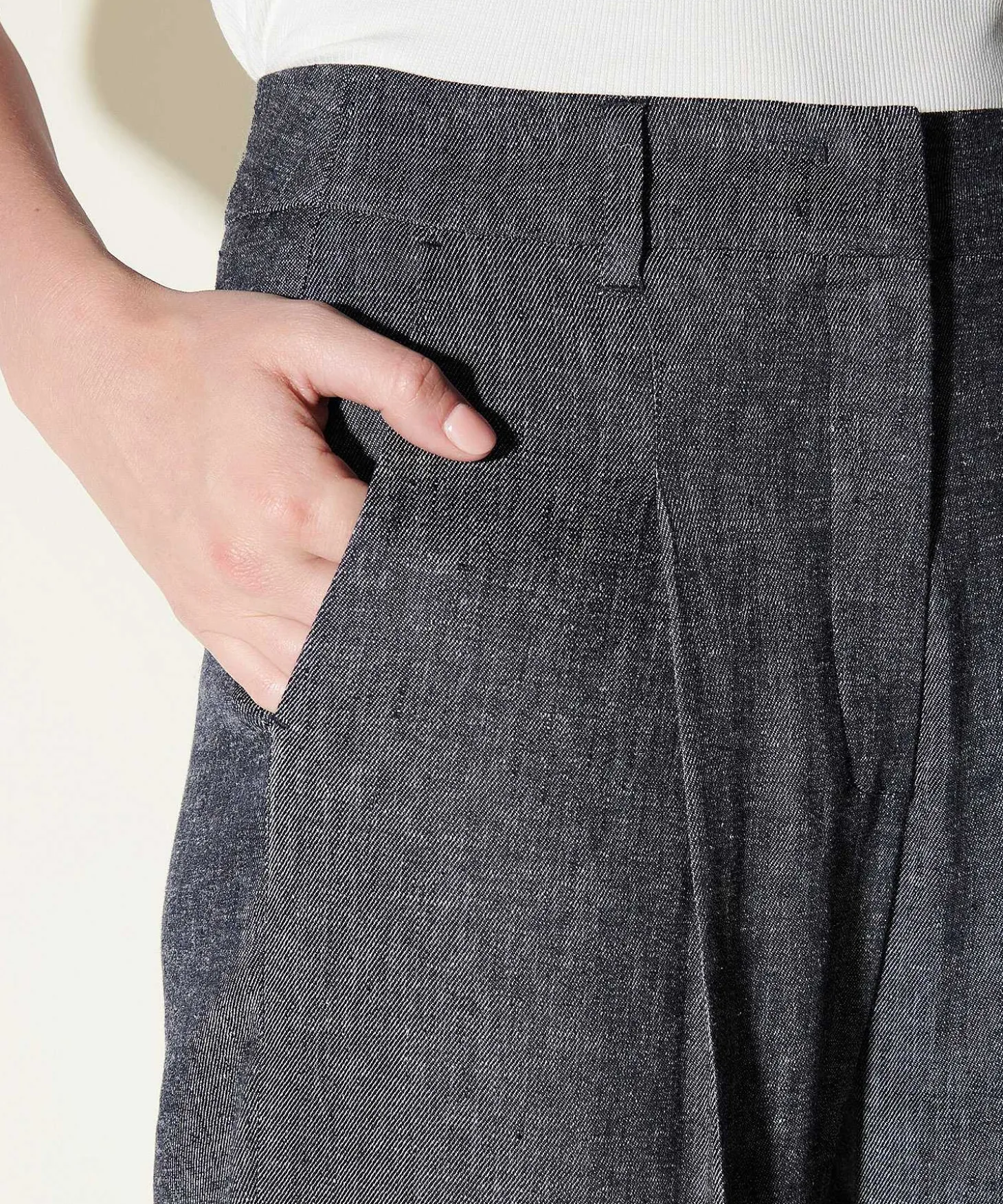 Luisa Cerano Linnenmix Wide Leg Broek Denimlook