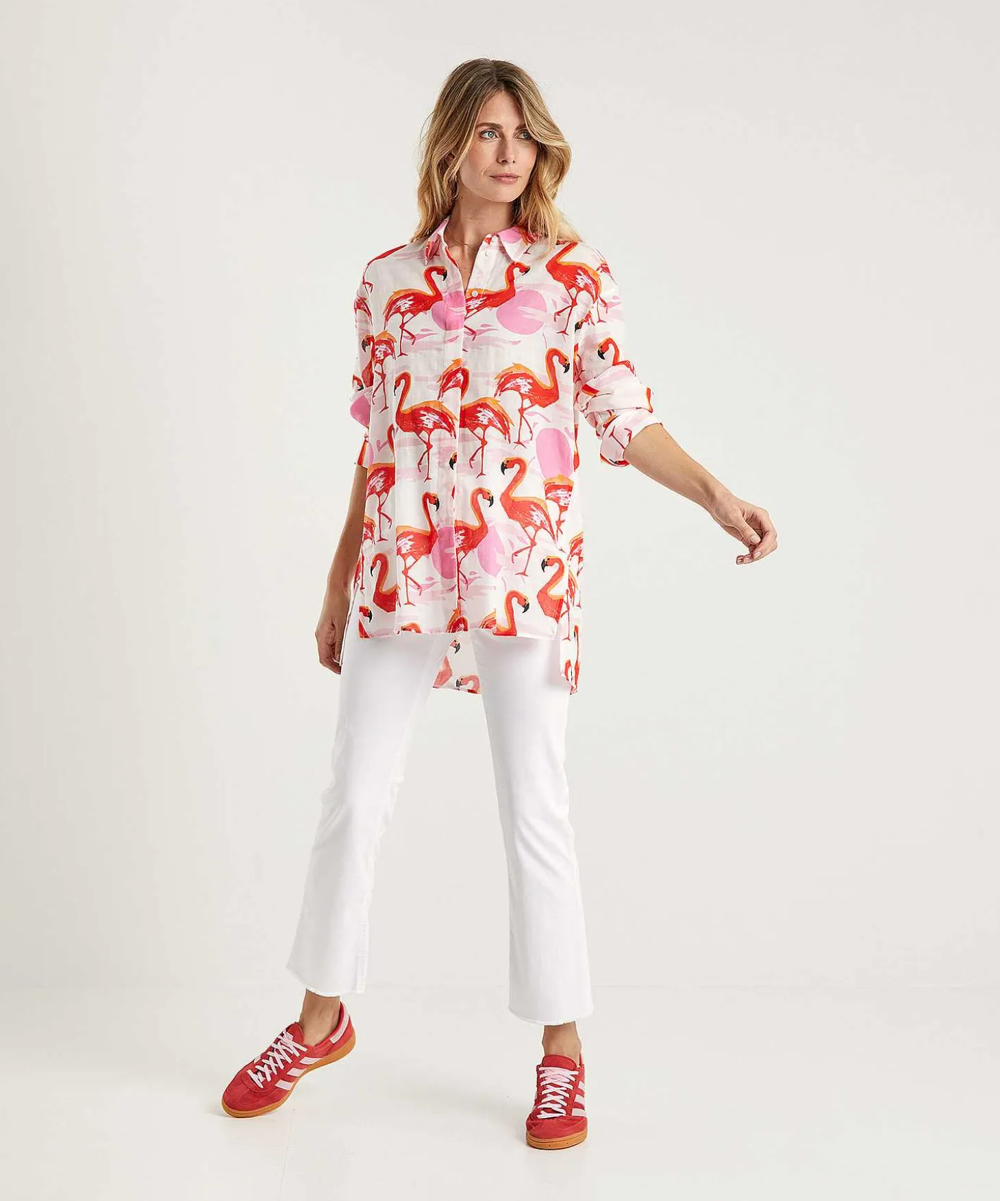 Marc Cain Lange Cotton Voile Blouse Flamingo