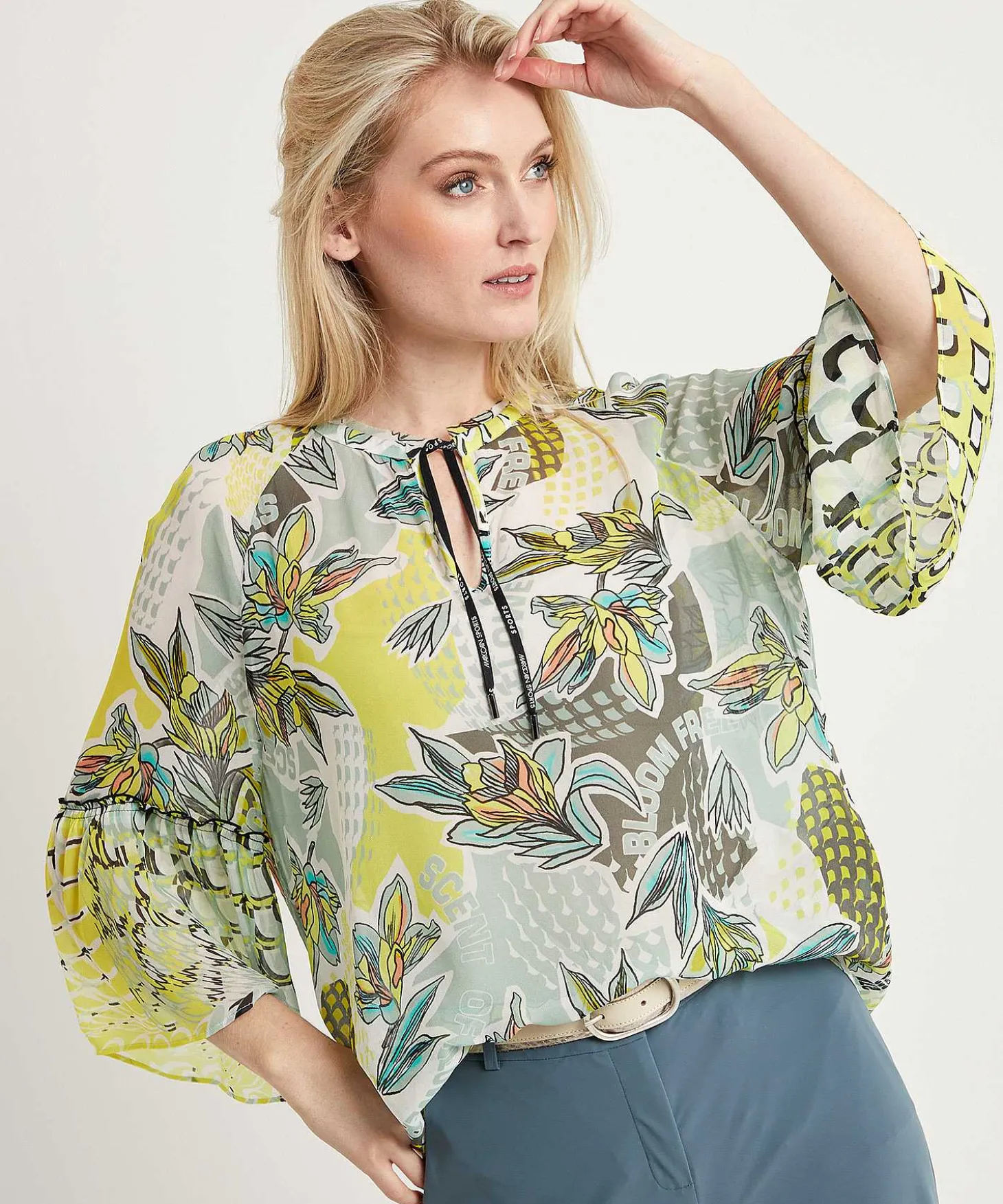 Marc Cain Sports Transparante Blouse Bloemenprint