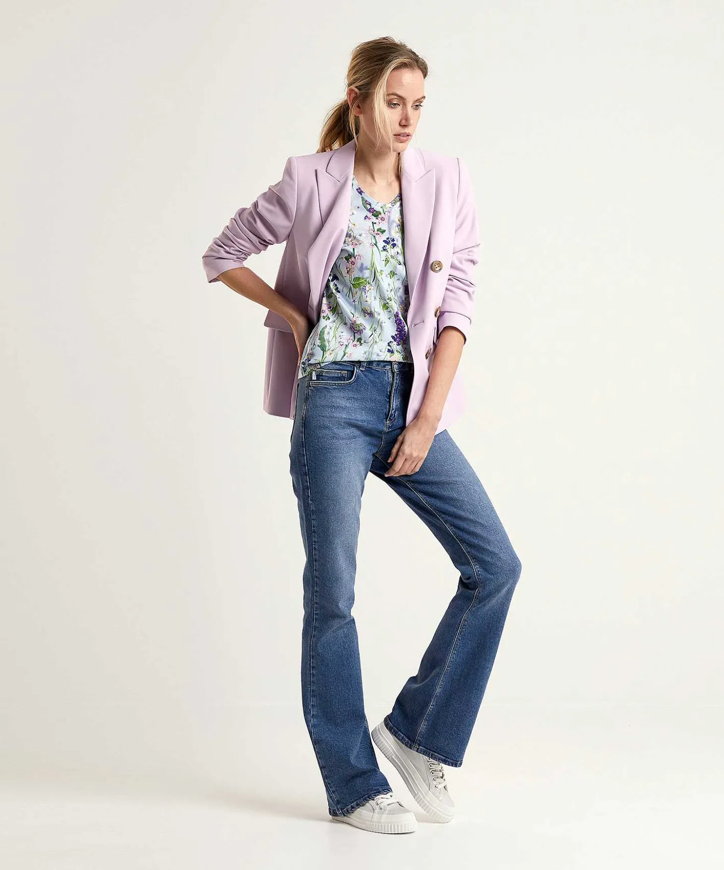 Marc Cain T-Shirt Bloemenprint Plissedetail