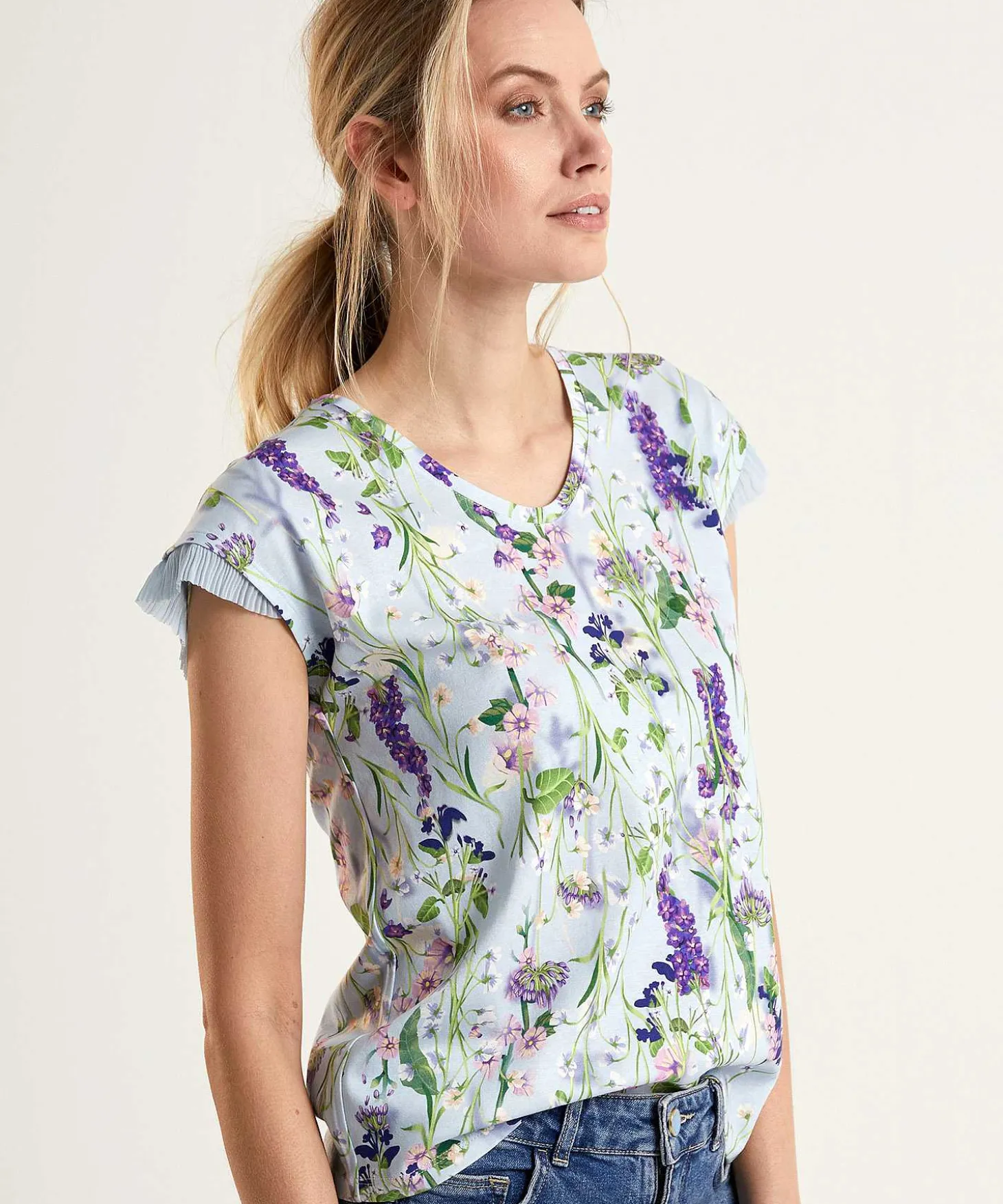 Marc Cain T-Shirt Bloemenprint Plissedetail