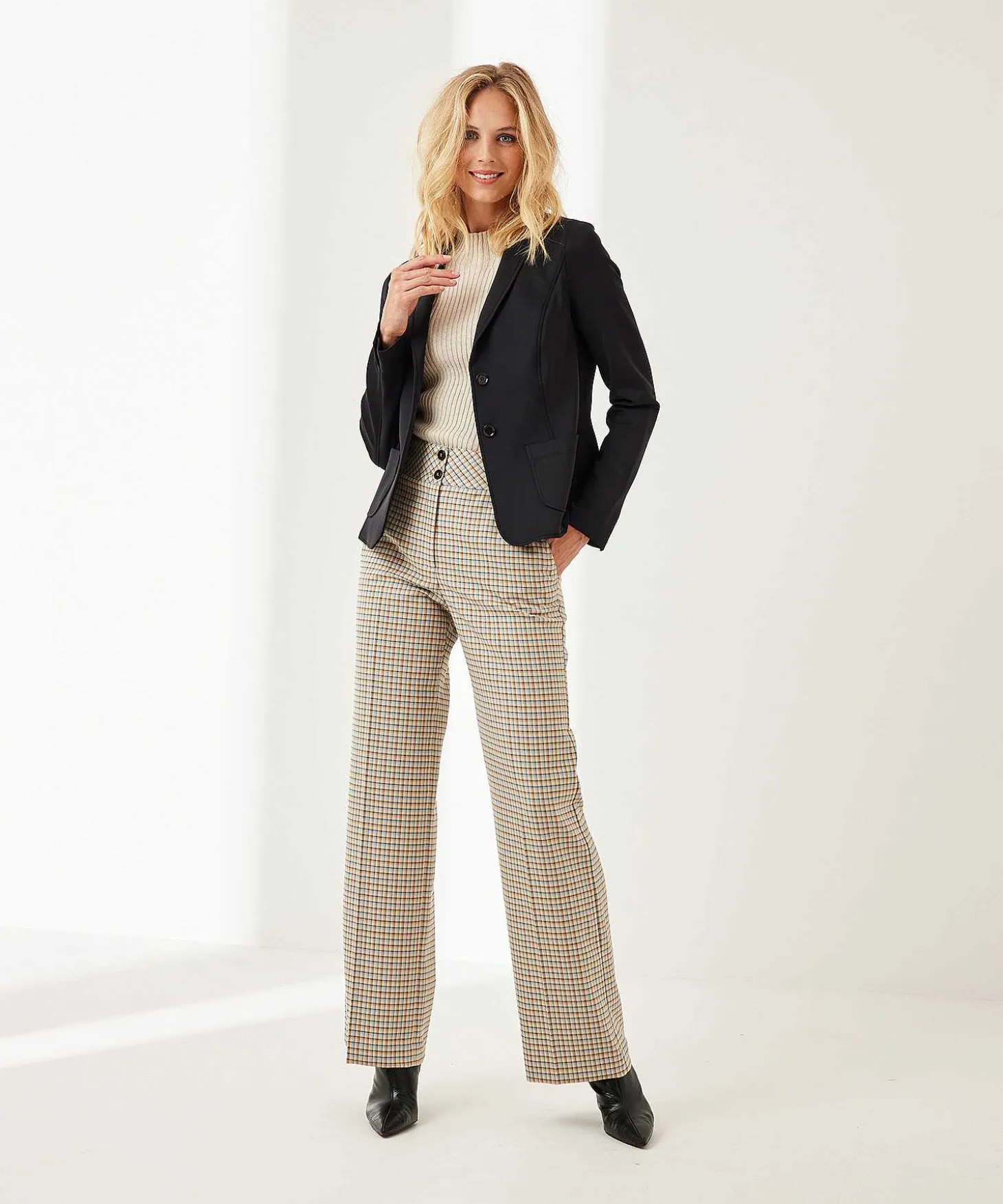 Marc Cain Wide Leg Broek Ruitmotief Waxhaw