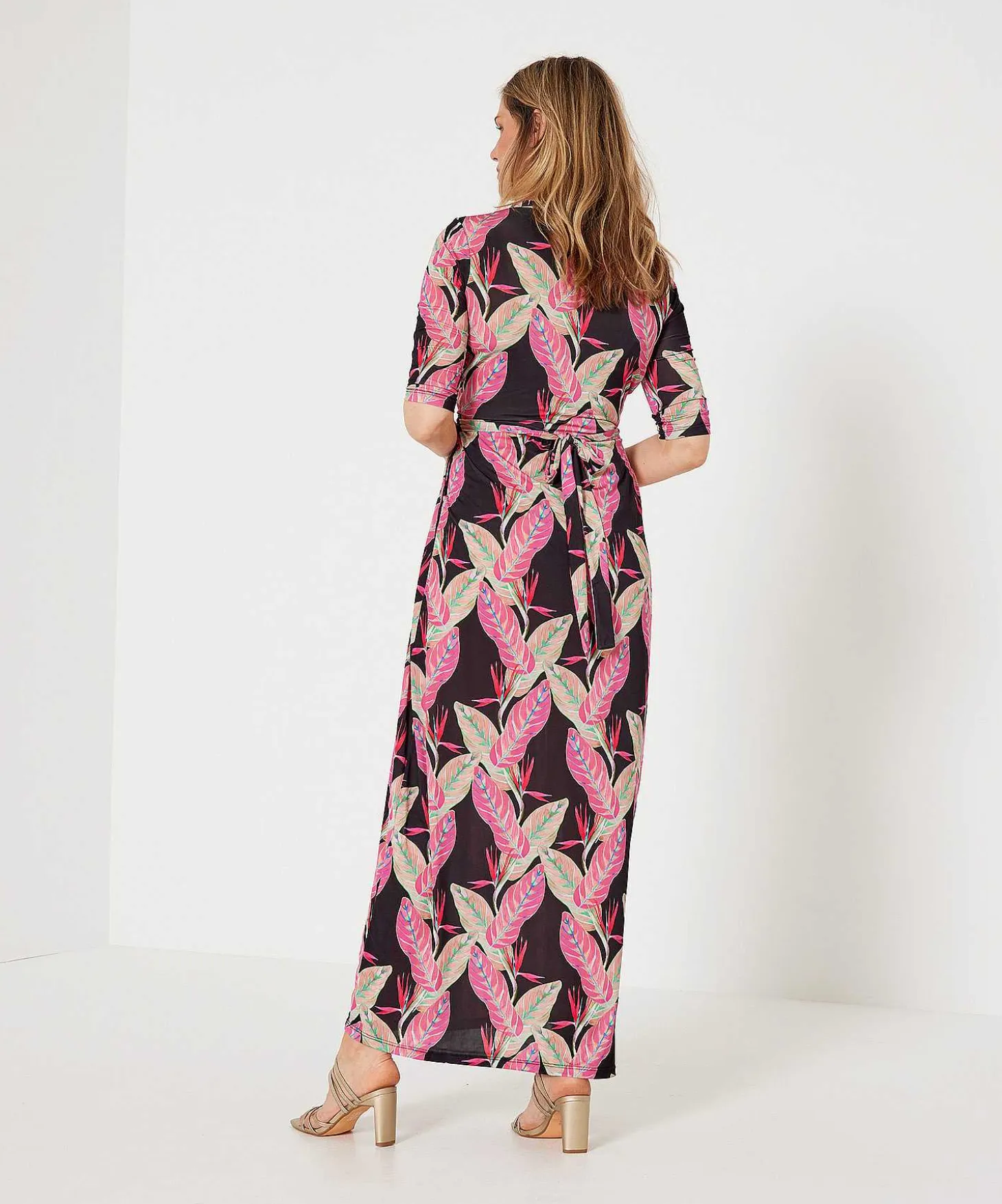 Marivie Slinky Maxi Jurk Leaves