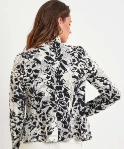 Ml Collections Structuur Blazer Bloemen Zwart Wit