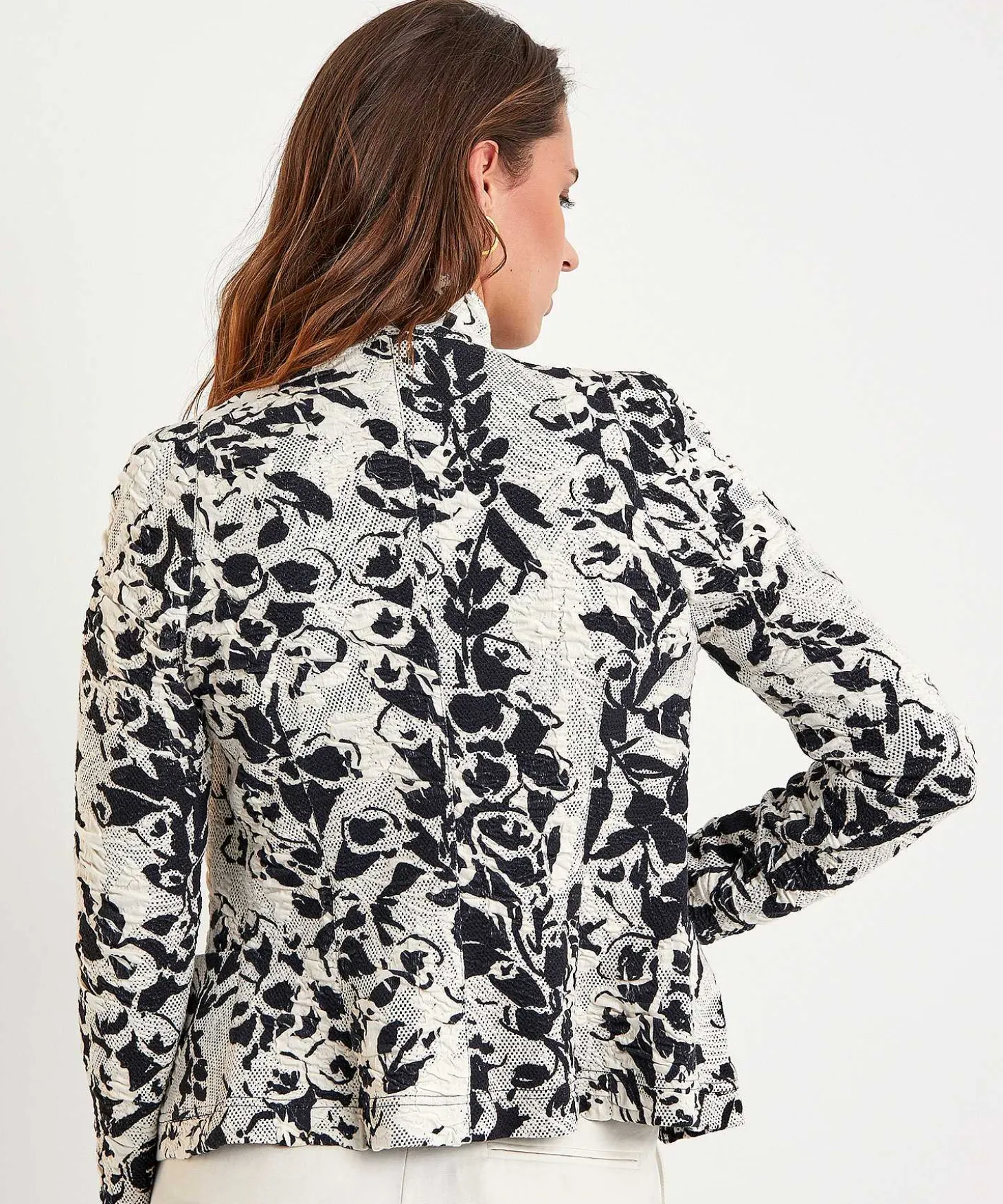 Ml Collections Structuur Blazer Bloemen Zwart Wit