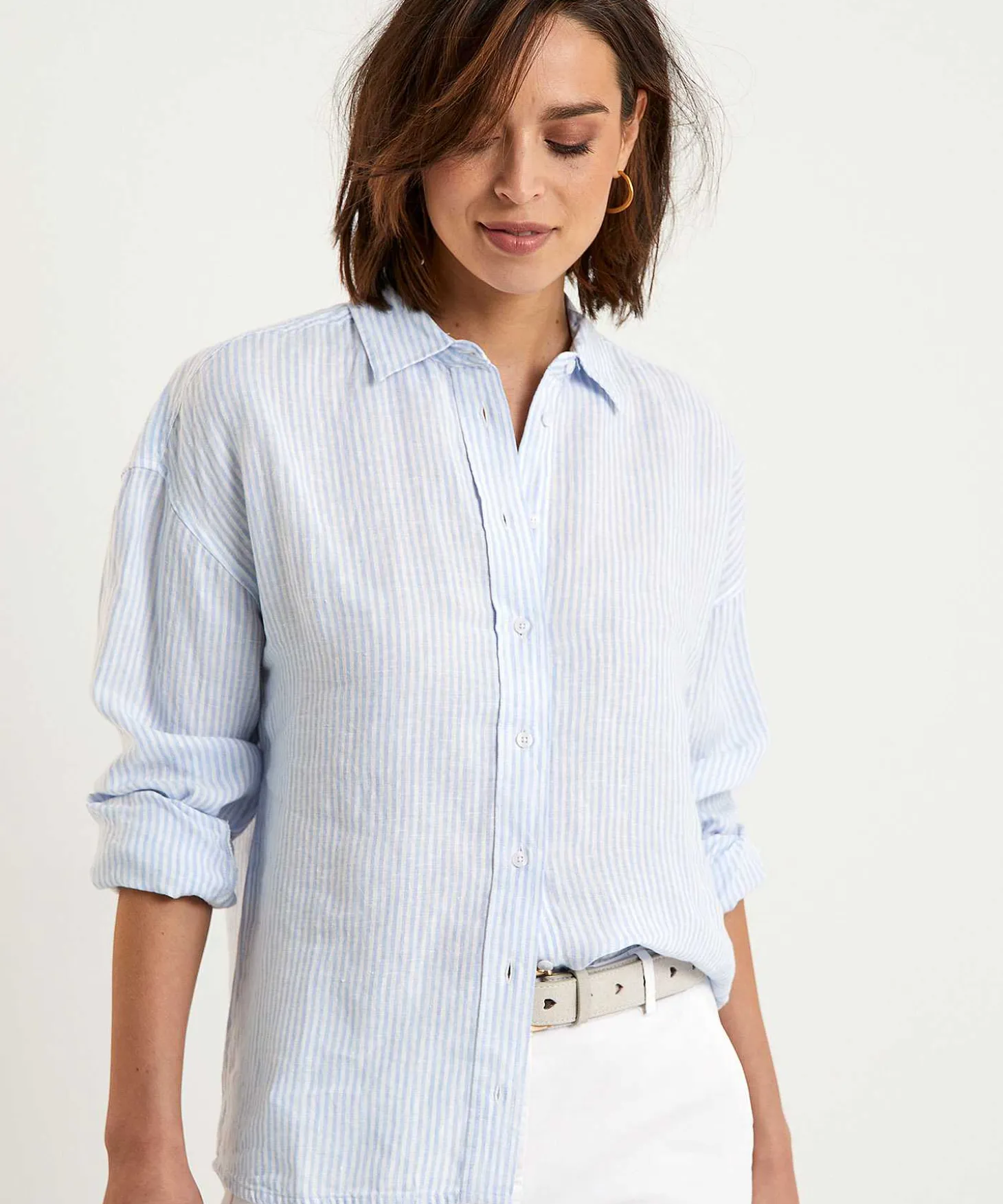Moscow Linnen Blouse Strepen Buttons