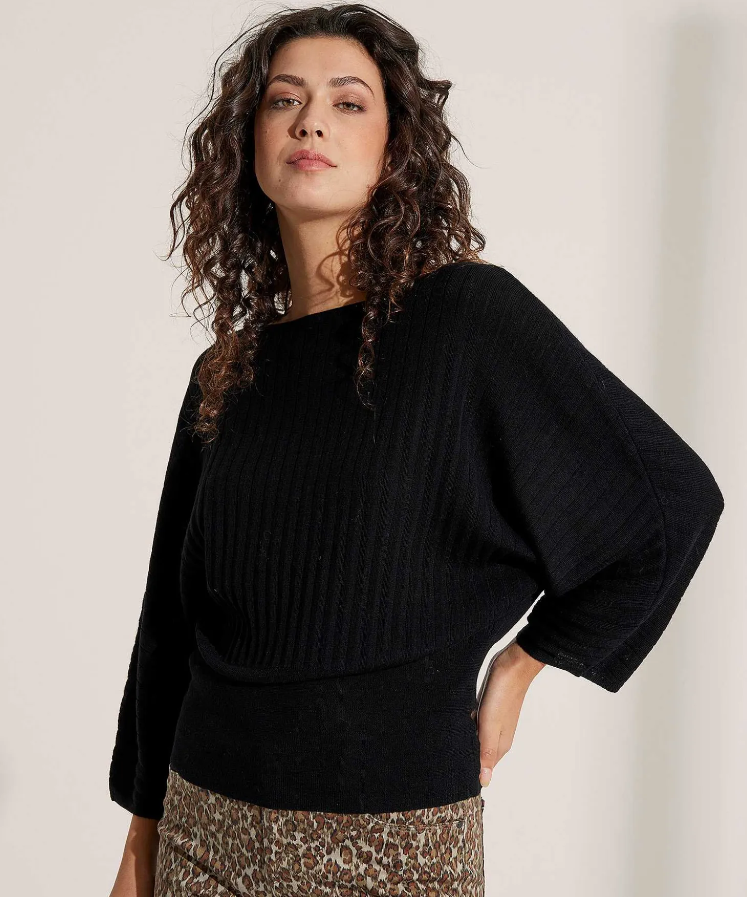 No Man's Land Rib Trui Vleermuismouw Merino Wol