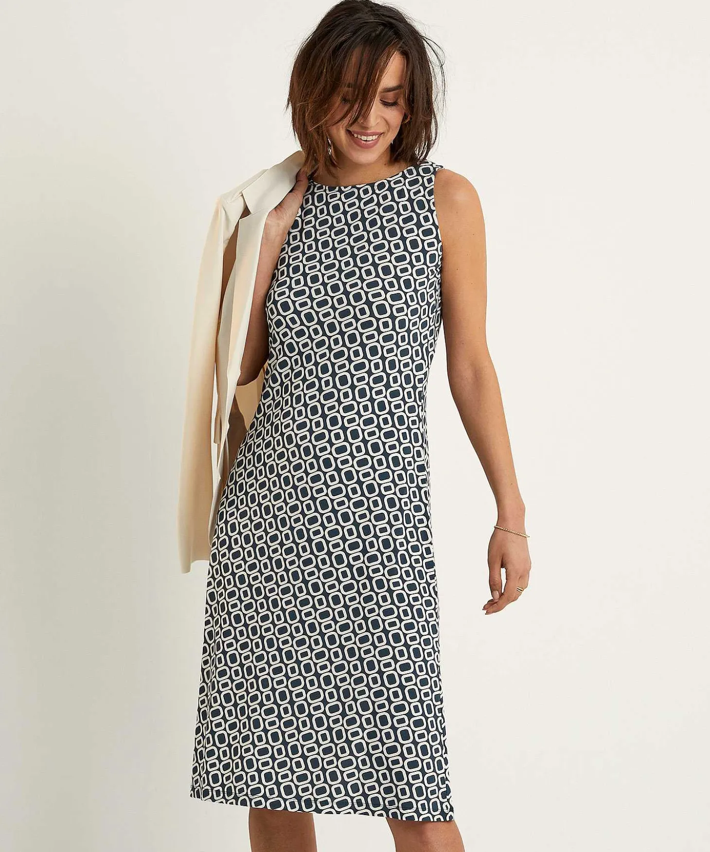 No Man's Land Slinky Mouwloze Jurk Retroprint