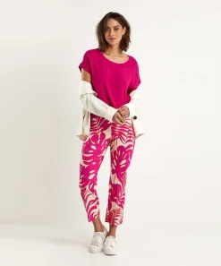 Oui Cropped Broek Bladprint