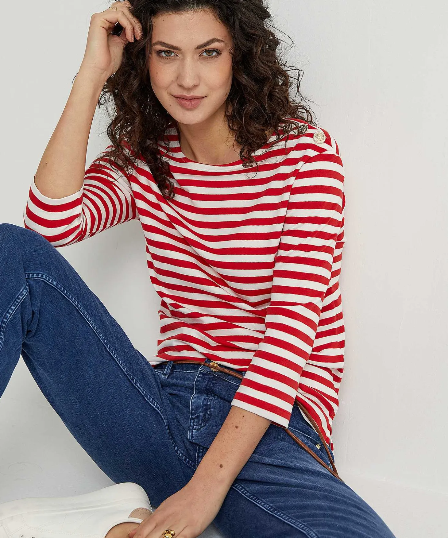 Oui Gestreept Shirt Sierknopen