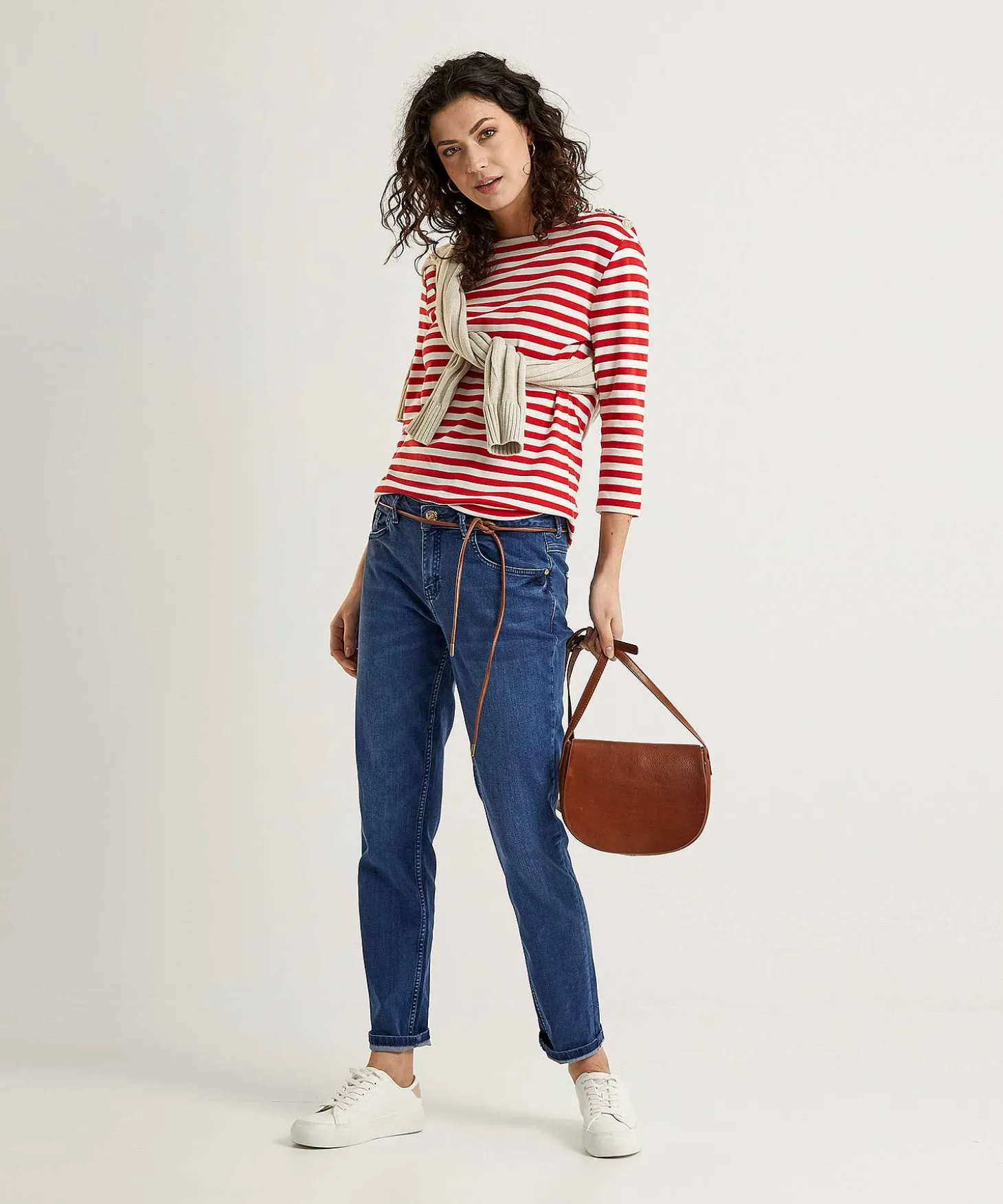 Oui Gestreept Shirt Sierknopen
