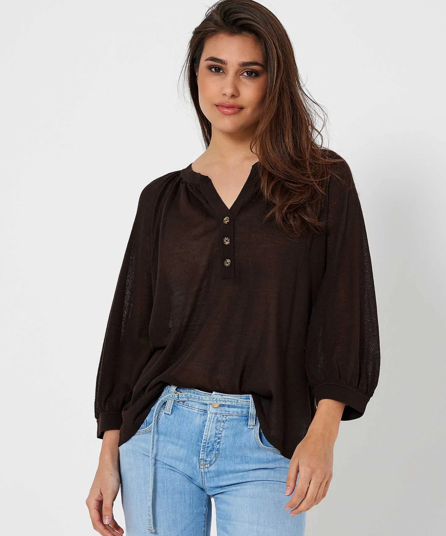 Oui Jersey Top Fijn Gebreid Knoopjes