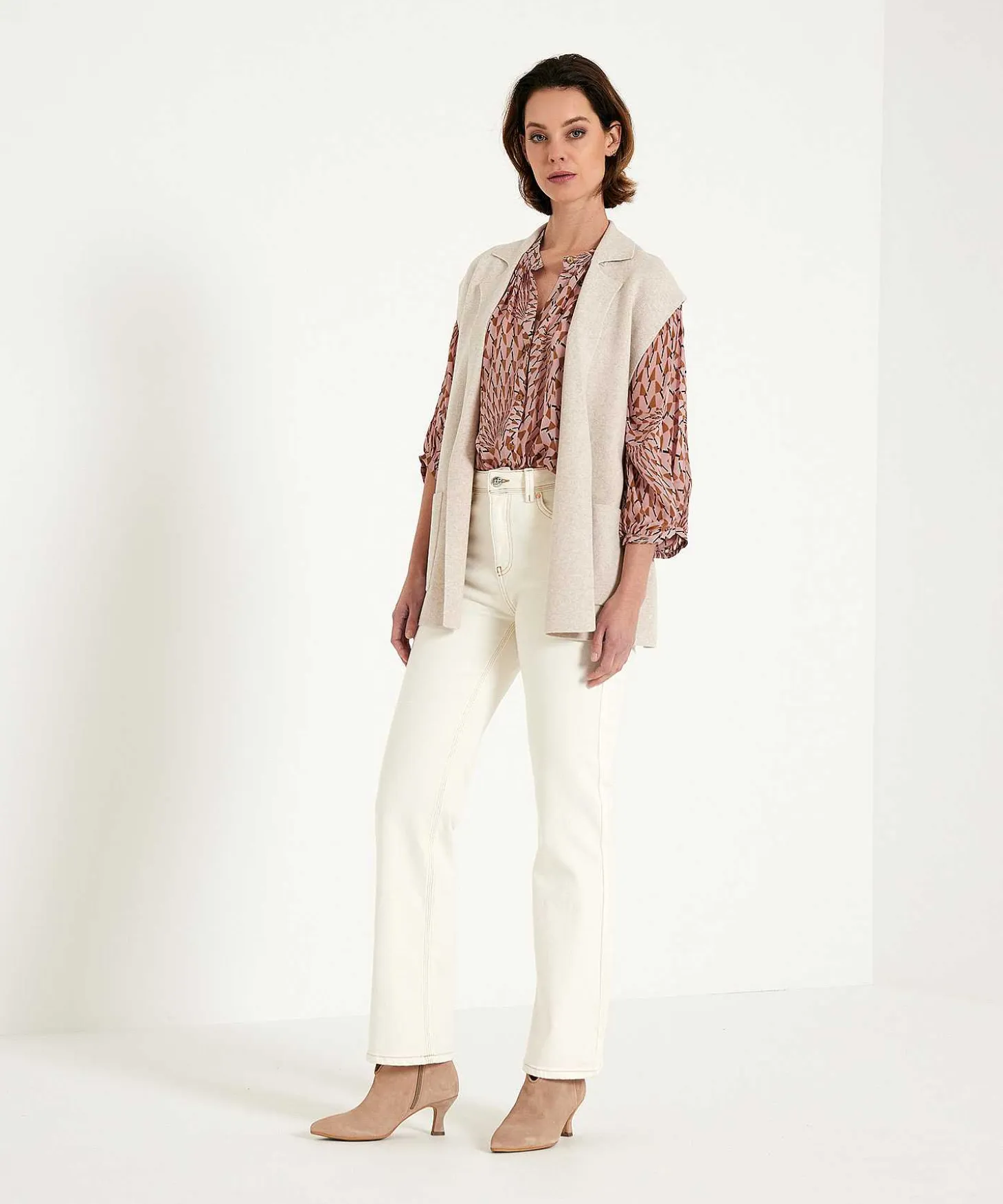 Oui Mouwloos Vest Puntaknit