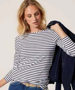Oui Shirt Strepen Lange Mouw
