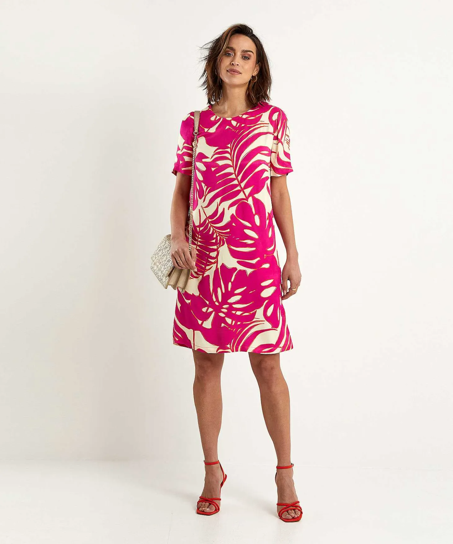 Oui Silky Jurk Bladprint