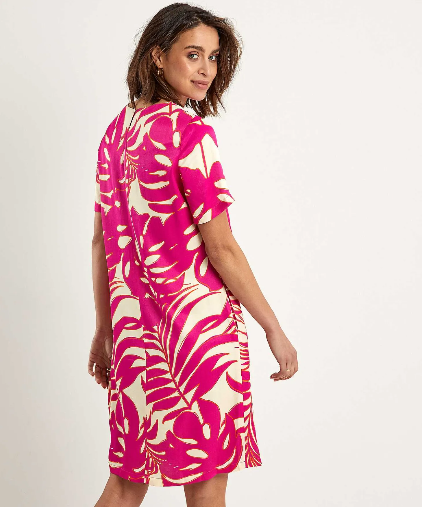 Oui Silky Jurk Bladprint