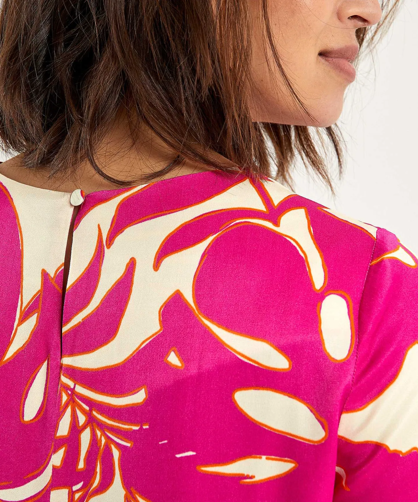 Oui Silky Jurk Bladprint
